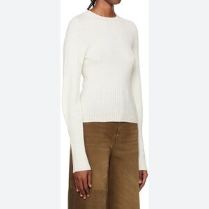 Low Classic Women's Cream Crew Neck Sweater, Ribbed, 100% Fine Merino Wool, S